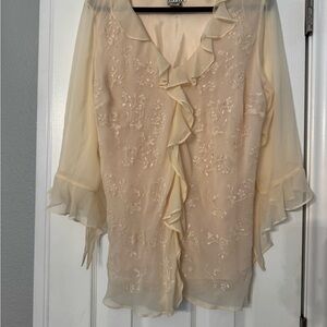 Silk Cream Floral Ruffle Blouse
